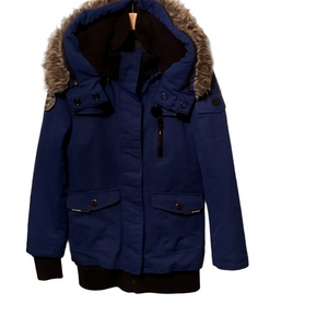 Noize Women's Royal Blue Puffer Coat with Faux Fur Trim